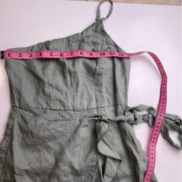 Seek The Label LightGreen 100% Linen One Shoulder Ruffle Tie Front Mini Dress XS - Picture 14 of 16